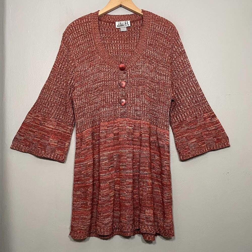 Retro Space Dye Brown Babydoll Tunic Sweater Plus Size 26 28W Boho 70s Y2K